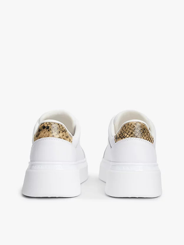Snake Print Heel Leather Platform Trainers