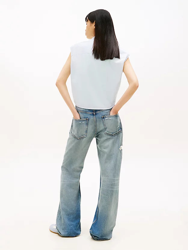 Relaxed Fit Sleeveless Tie Front Shirt