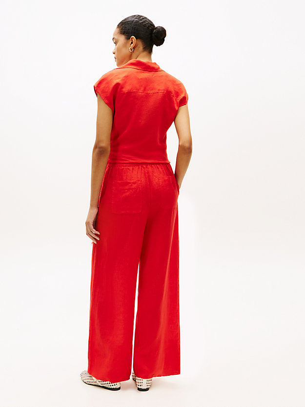 Relaxed Wide Leg Pure Linen Trousers