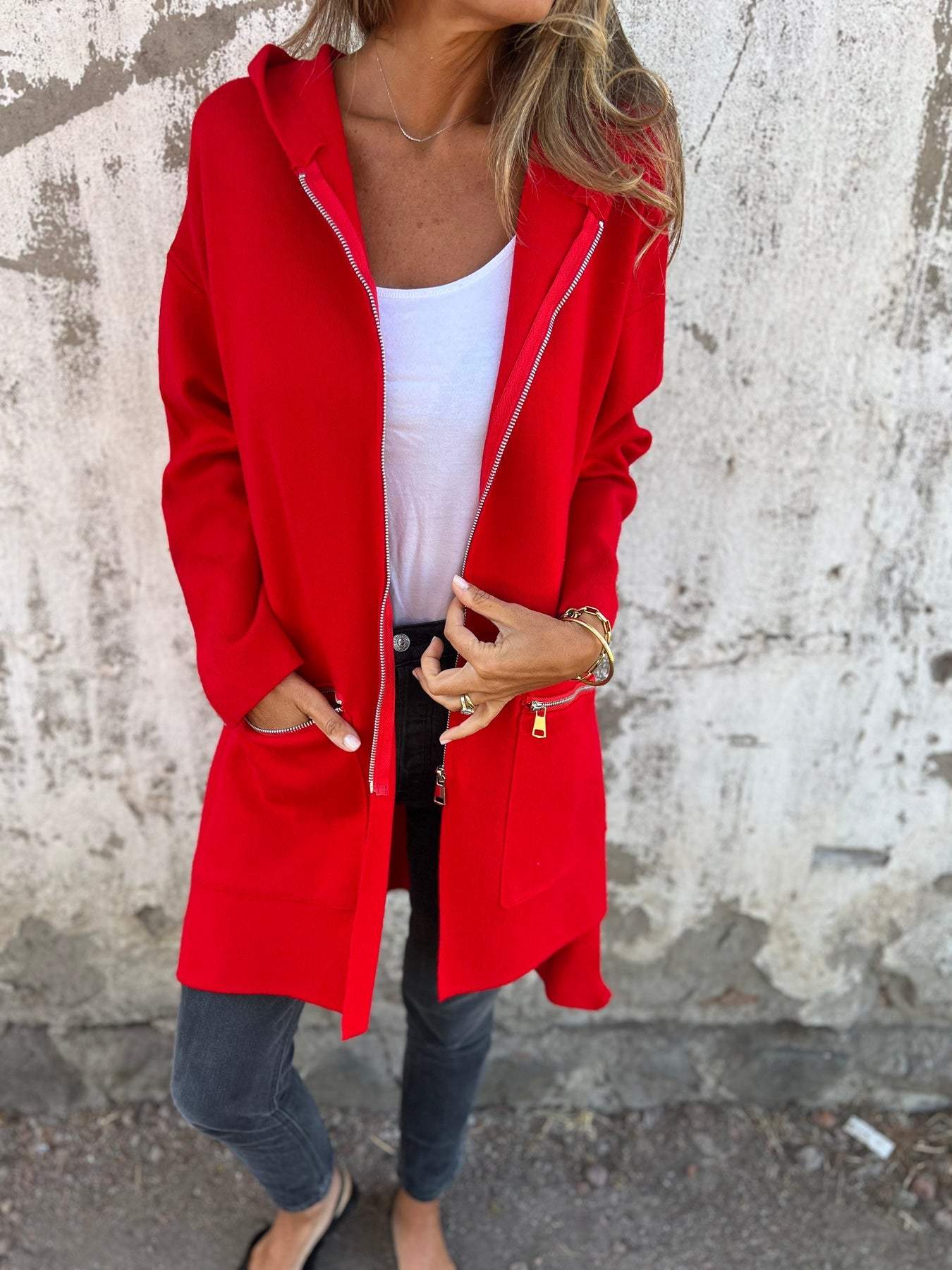 LIQUIDATION 🔥 Veste à capuche à manches longues zippée