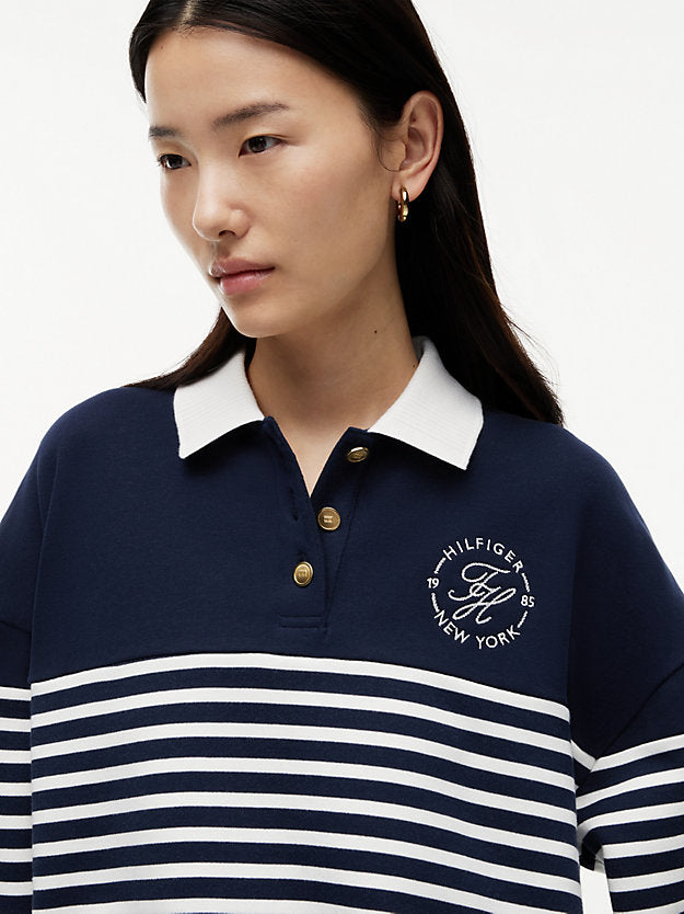 Gold-Tone Button Relaxed Polo Sweatshirt