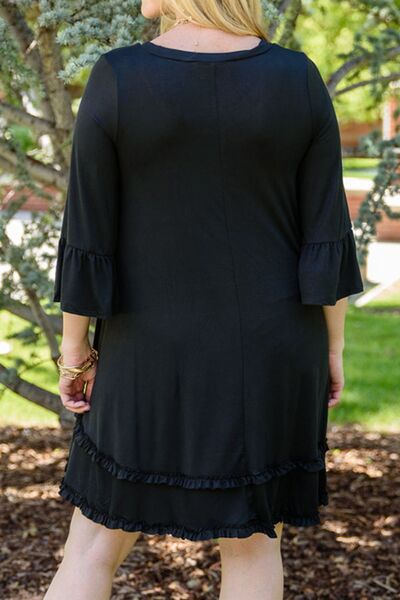 Robe Grande Taille à Volants avec Manches Évasées