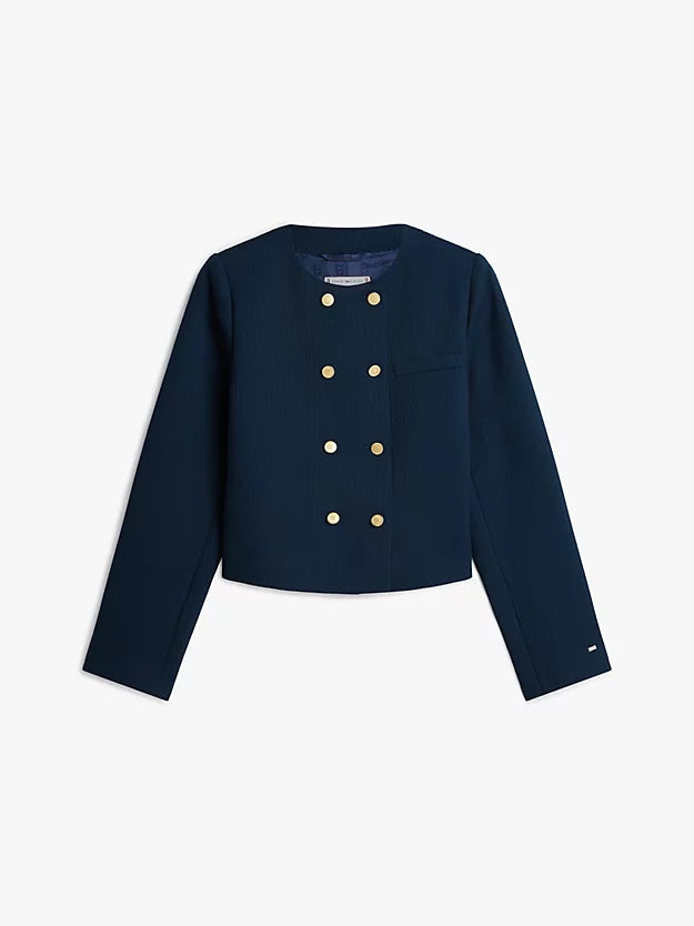 Textured Wool Blend Double Breasted Jacket
