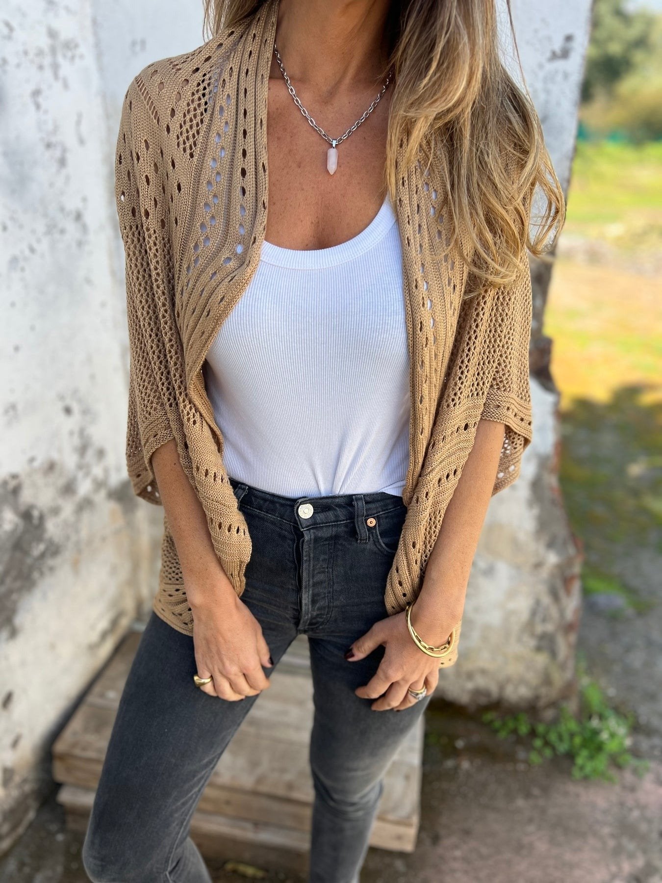RÄUMUNGSVERKAUF🔥Damen hohler Halbarm-Cardigan