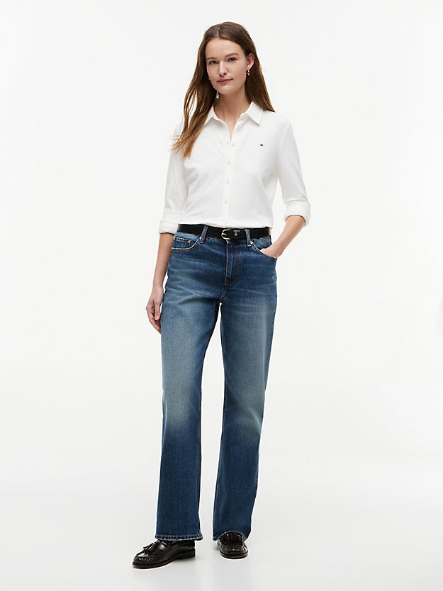 Gold-Tone Button Mid Rise Loose Straight Jeans