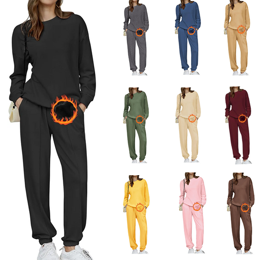 🎄Liquidations de Noël🔥Ensemble Deux Pièces pour Femme, Survêtement Oversize en Polaire, Tenue d'Hiver Doublée Sherpa, Sweat-shirt et Pantalon de Survêtement