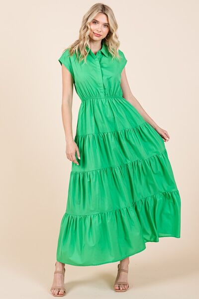 Robe Chemise Longue Col Boutonnée Étagée Mittoshop