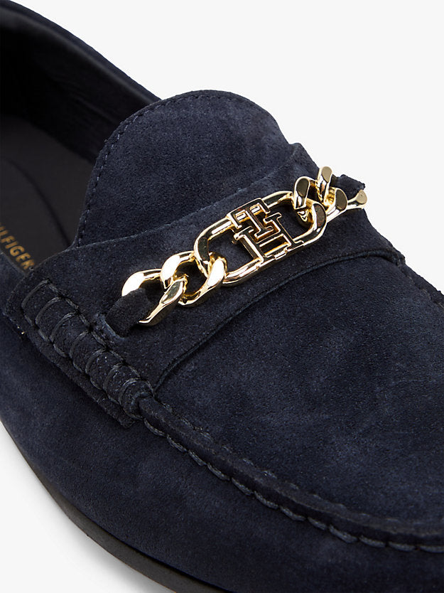 Suede Chain Penny Loafers