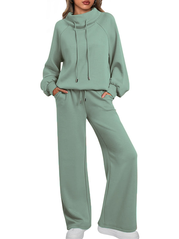 🎄Soldes de Noël 🔥 Ensemble décontracté deux pièces pour femme : sweat-shirt ample à col rond et cordon de serrage, et pantalon de jogging ample à jambes larges