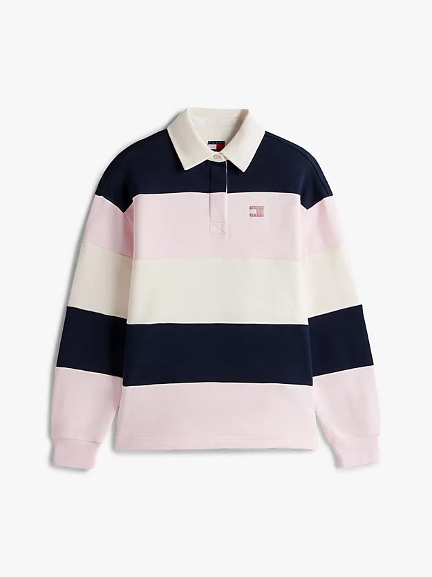 Badge Stripe Oversized Rugby Shirt
