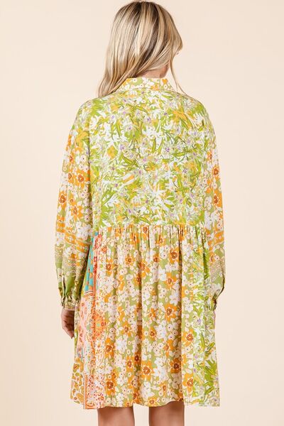 Robe-chemise à manches longues et détails boutonnés floraux Mittoshop