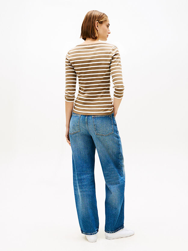 Slim Three-Quarter Sleeve Boat Neck T-Shirt