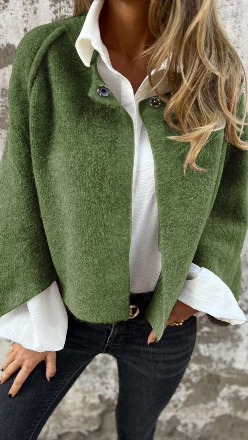 NEU - 50 % RABATT🔥Damen Mantel aus Baumwolle und Wolle mit Rundhalsausschnitt und langen Ärmeln