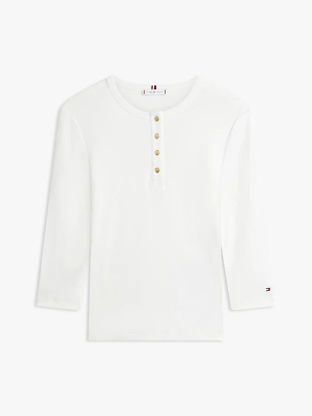 Gold-Tone Button Slim Henley T-Shirt