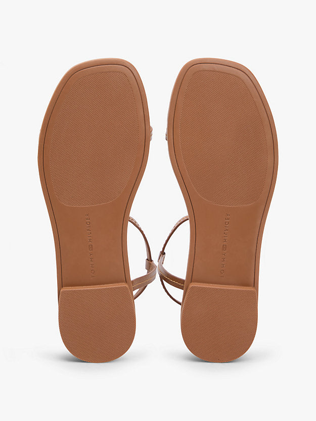 Leather Contrast Topstitch Flat Sandals