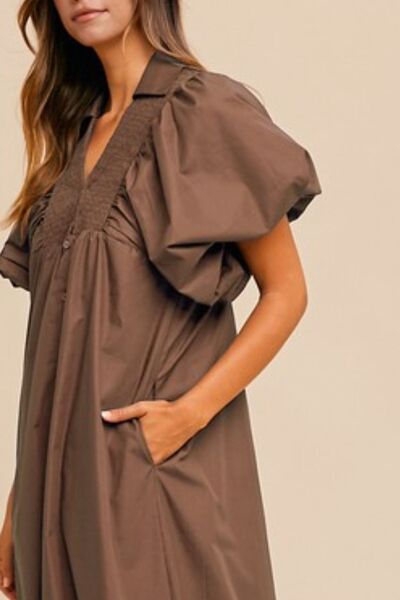 Robe midi Annie Wear à manches bouffantes smockées