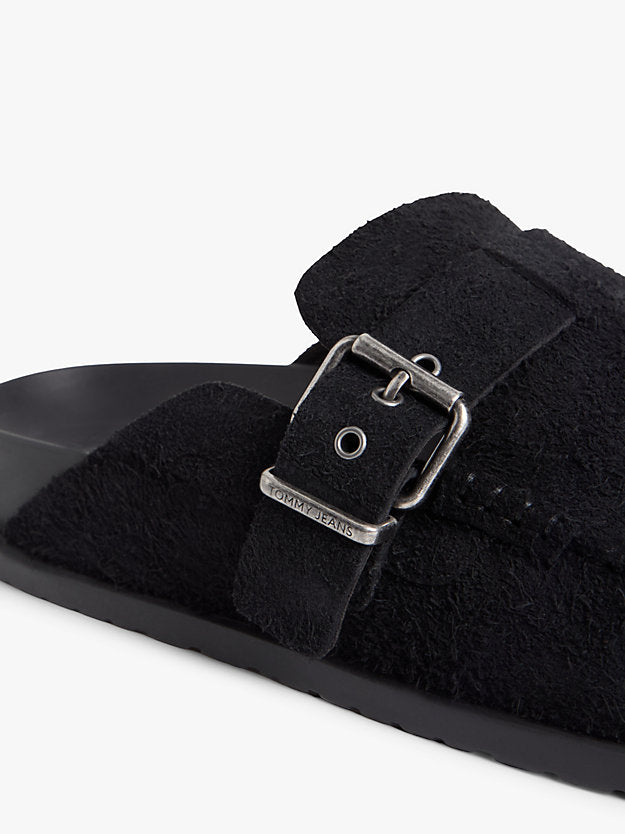 Textured Washed Suede Loafer Mules