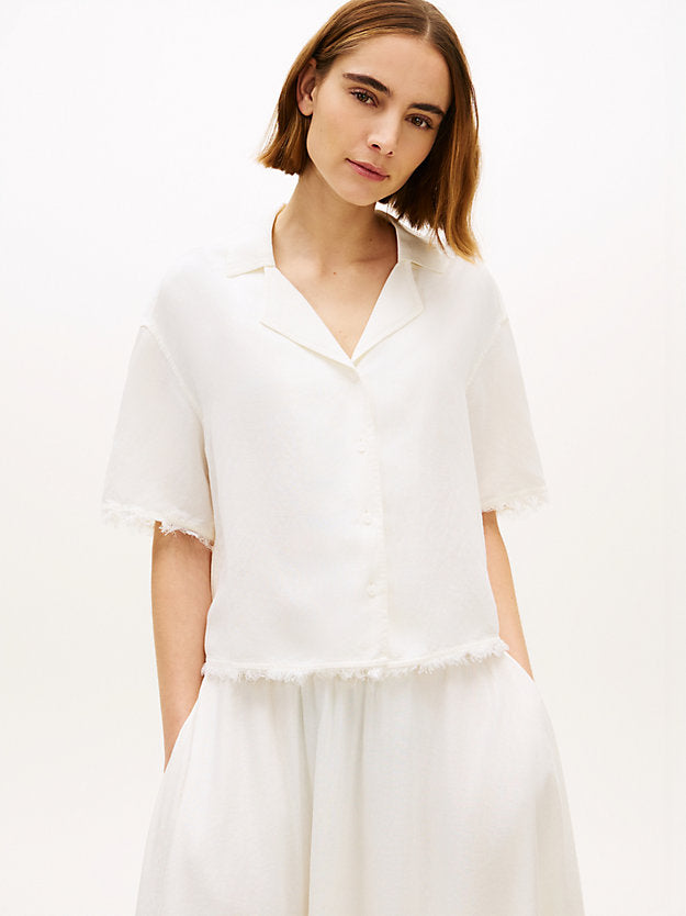 Relaxed Fit Frayed Linen Blend Shirt