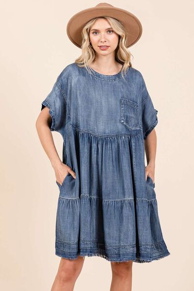 Robe courte ample en jean chambray délavé Mittoshop
