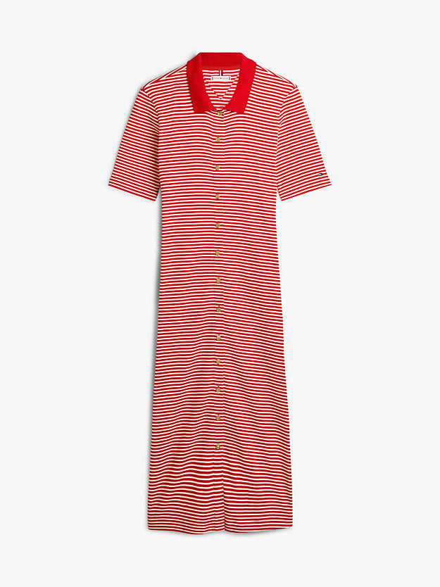 Gold-Tone Button Midi Polo Dress