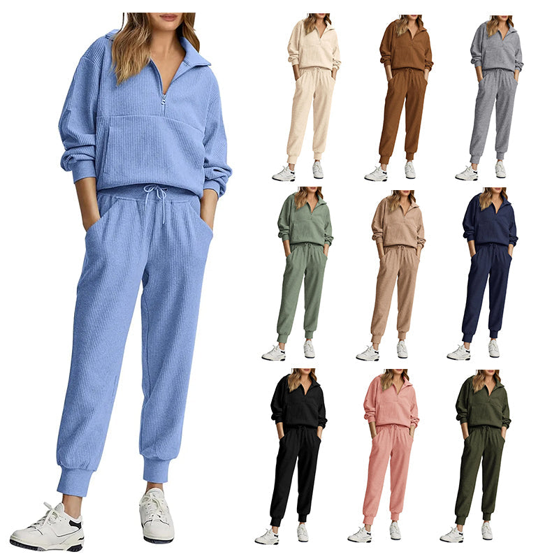 NOUVEAU 🔥 Ensemble décontracté deux pièces en coton pour femme : sweatshirt ample à cordon de serrage et pantalon de survêtement large