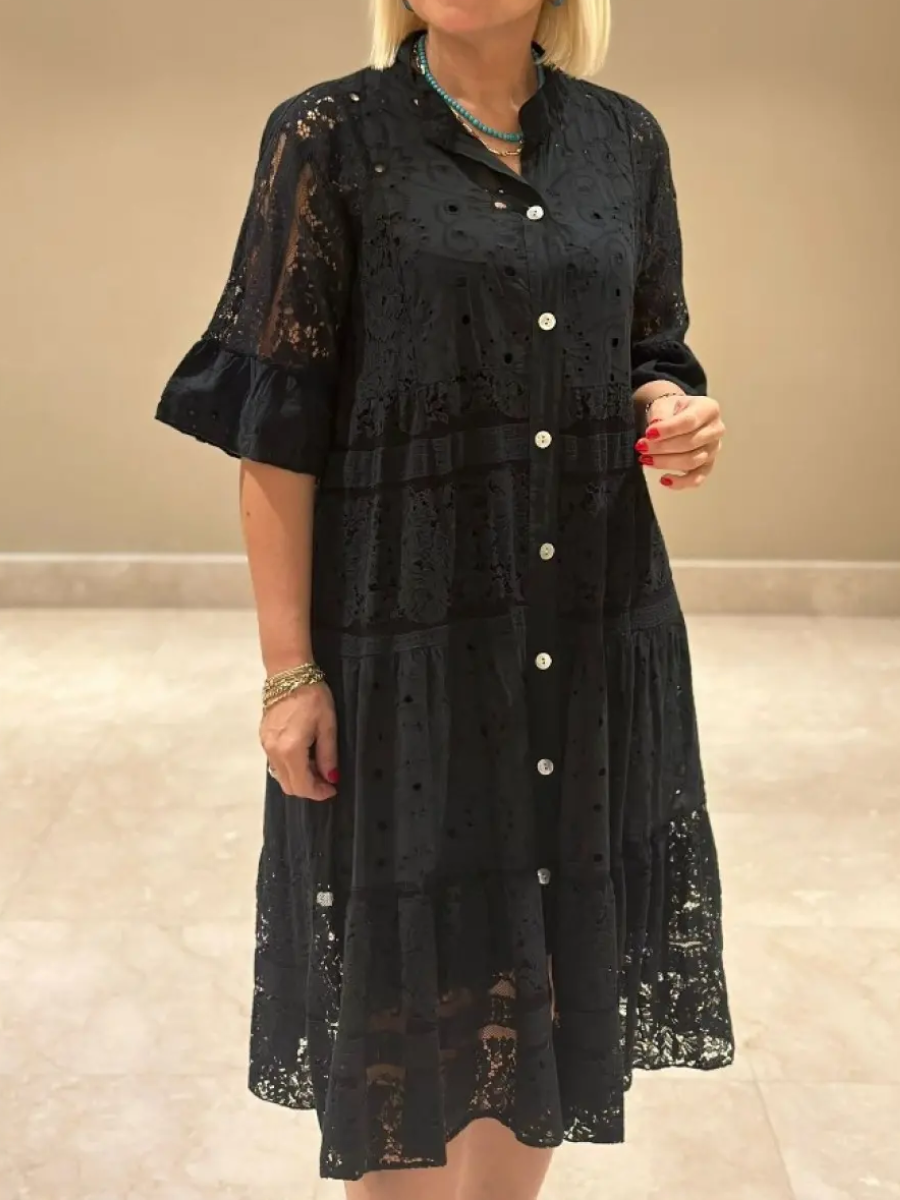 RÄUMUNGSVERKAUF🔥Damen V-Ausschnitt Halbarm-Kleid mit Spitze