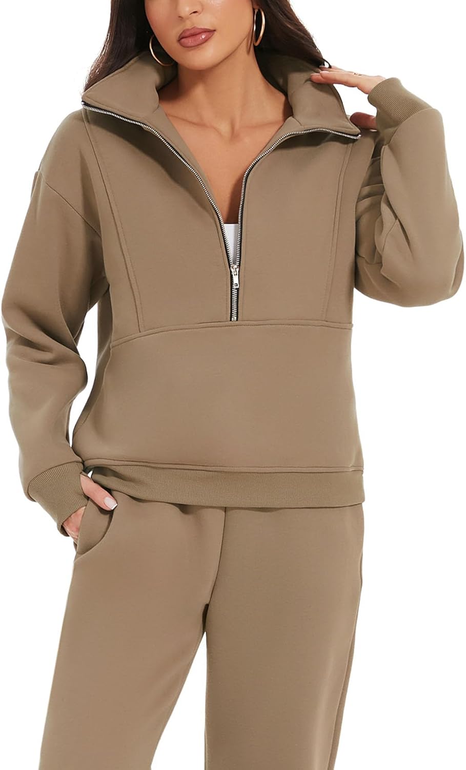 NEU🔥Damen 2-teiliges Outfit Fleece Half Zip Sweatshirt Jogger Hose Set Trainingsanzug