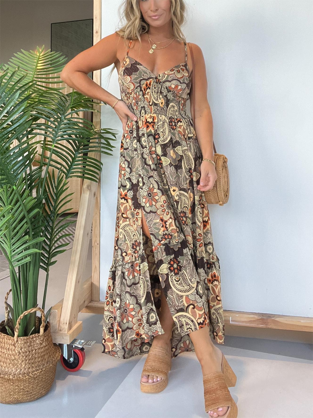 Robe longue fleurie à fines bretelles pour femme (achetez-en 2, la livraison est offerte)