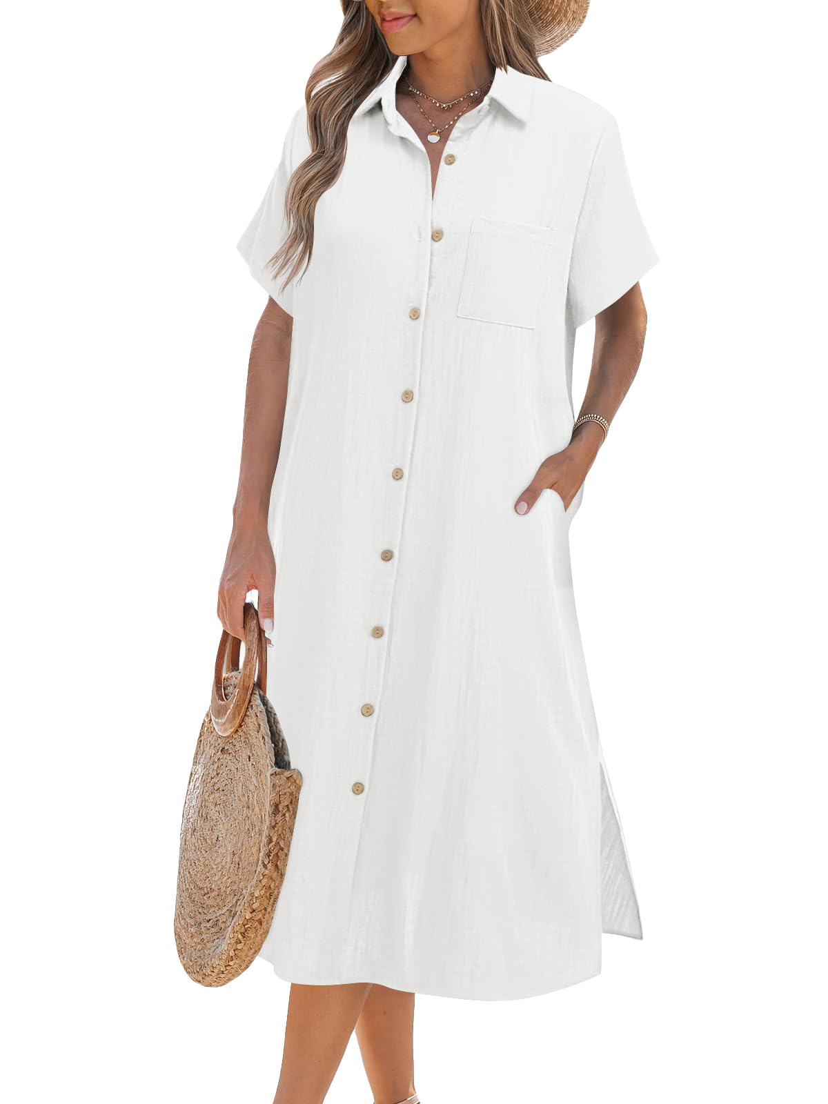 Robe chemise boutonnée à manches courtes pour femme (achetez-en 2, livraison gratuite)