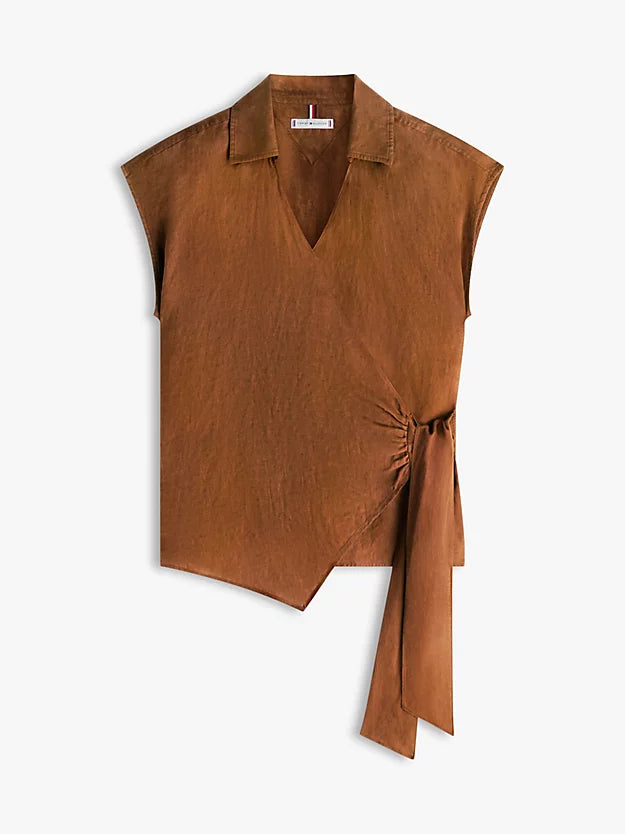 Pure Linen Wrap Knot Sleeveless Blouse