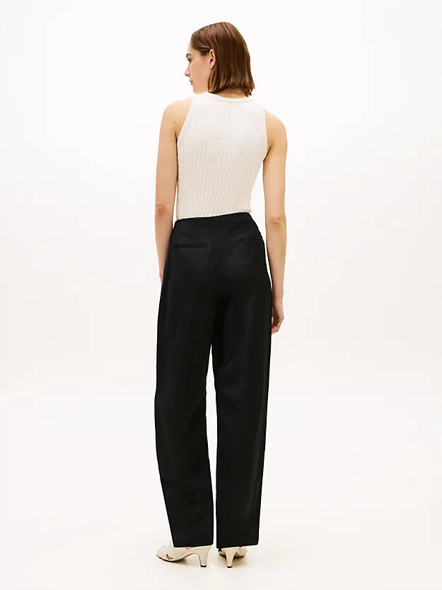 Linen Blend Barrel Leg Ankle Trousers