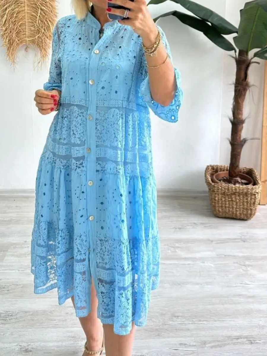 RÄUMUNGSVERKAUF🔥Damen V-Ausschnitt Halbarm-Kleid mit Spitze