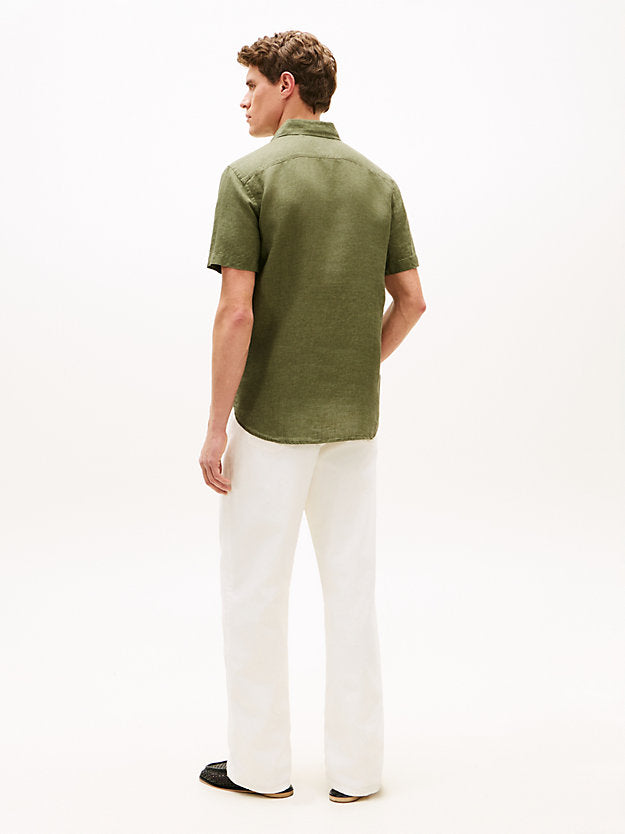 Regular Fit Washed Linen Short Sleeve Shirt