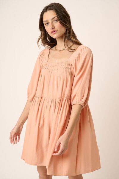 Mittoshop Robe courte avec détail smocks et liens au dos