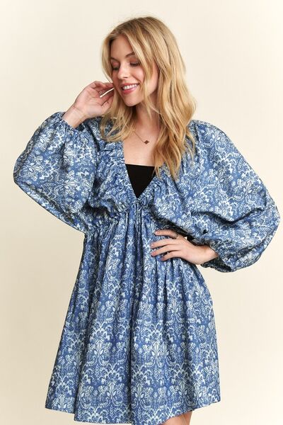 Robe Mini ADORA à Manches Chauve-Souris et Col en V Imprimée