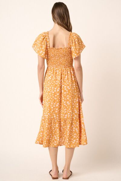 Robe midi smockée à manches papillon et imprimé floral Mittoshop
