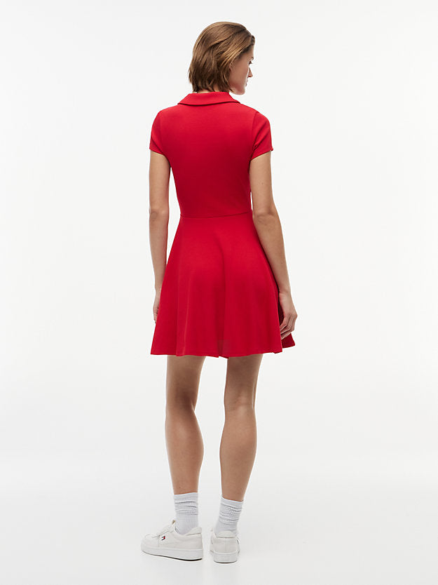 Ribbed Fit And Flare Mini Polo Dress