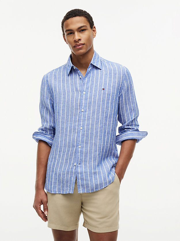 Regular Fit Textured Stripe Pure Linen Shirt
