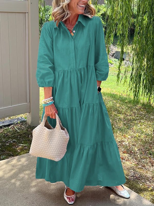 LIQUIDATION 🔥 Robe ample en coton et lin à revers - Sans taxe