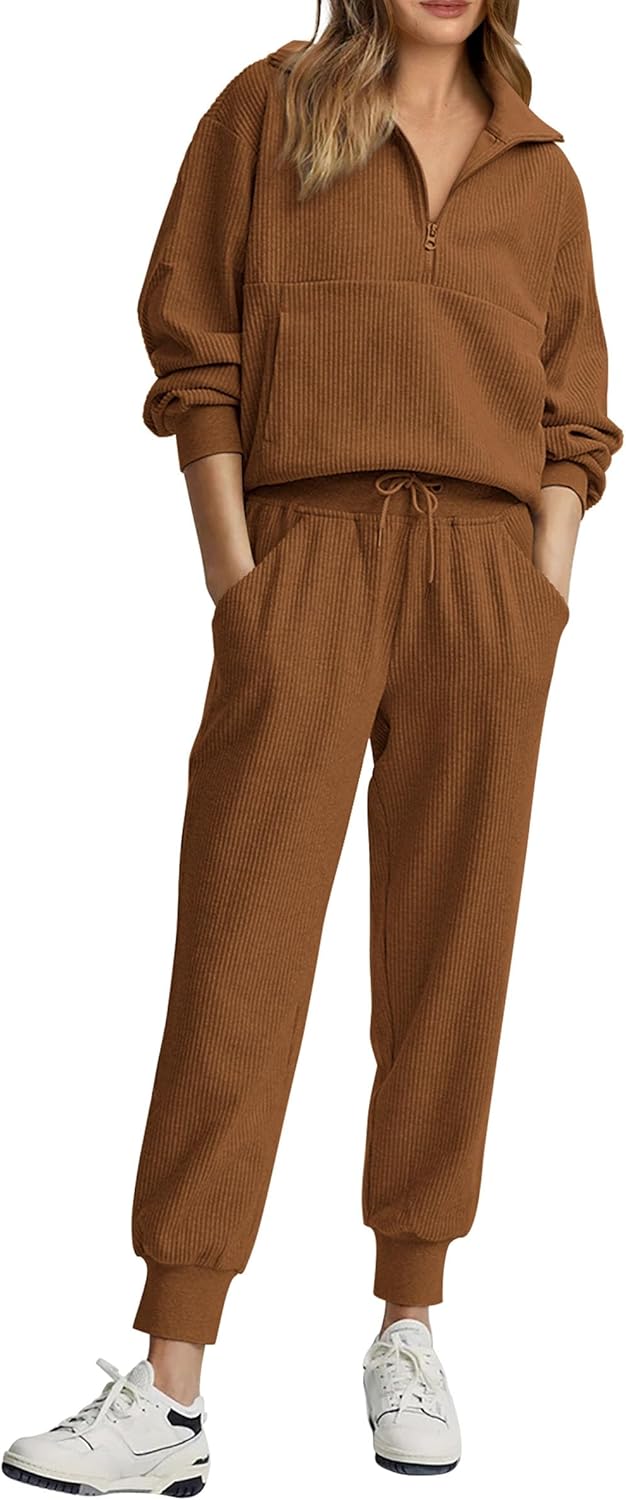 NOUVEAU 🔥 Ensemble décontracté deux pièces en coton pour femme : sweatshirt ample à cordon de serrage et pantalon de survêtement large