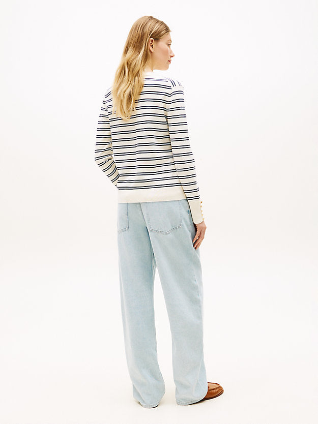 Gold-Tone Button Cuff V-Neck Jumper