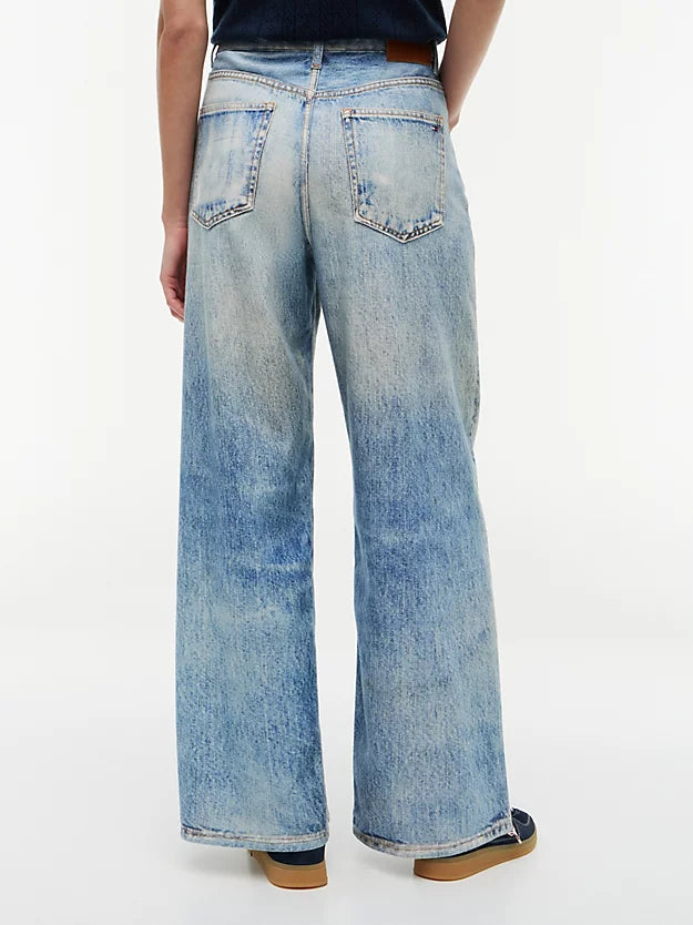 Distressed Mid Rise Loose Wide Leg Jeans