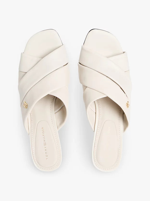 Leather Crossover Strap Heeled Mules