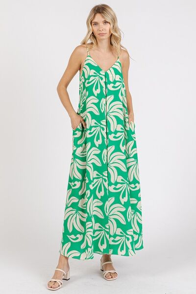 Robe longue à fines bretelles et col en V imprimée Mittoshop avec poches
