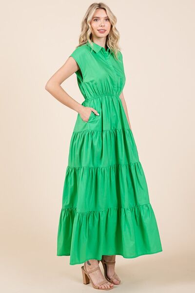 Robe Chemise Longue Col Boutonnée Étagée Mittoshop
