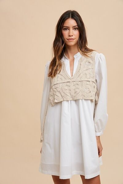 Annie Wear Häkelweste mit gekerbtem Langarm-Hemdblusenkleid