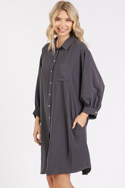 Mini-robe chemise boutonnée à manches 3/4 en tissu aérien Mittoshop