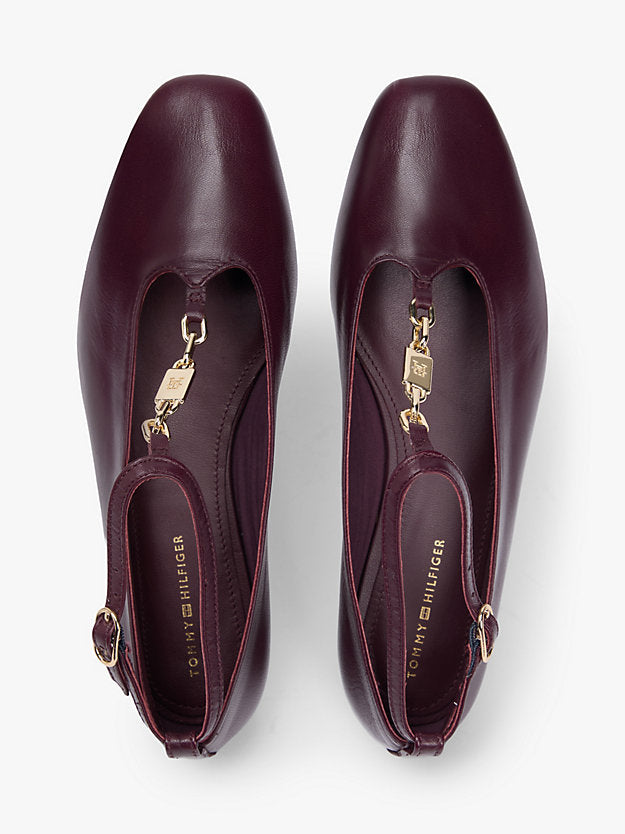 Leather T-Bar Chain Ballerinas