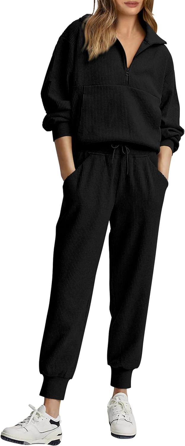 NOUVEAU 🔥 Ensemble décontracté deux pièces en coton pour femme : sweatshirt ample à cordon de serrage et pantalon de survêtement large