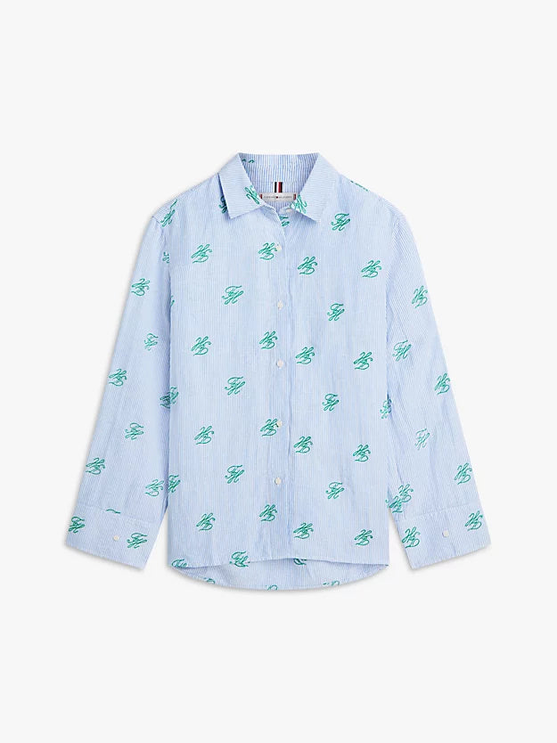 Logo Embroidery Linen Blend Shirt